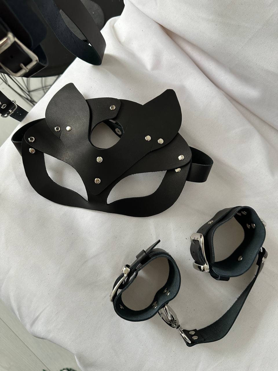 Black Desire Deri  Maske & Kelepçe Aksesuar Seti
