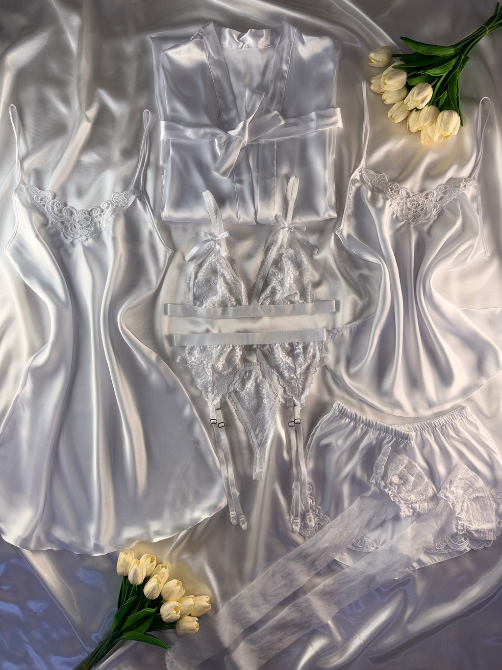 Siena Elegant 10 Parça Ekru İpek Saten Set (Jartiyer Hediyeli )