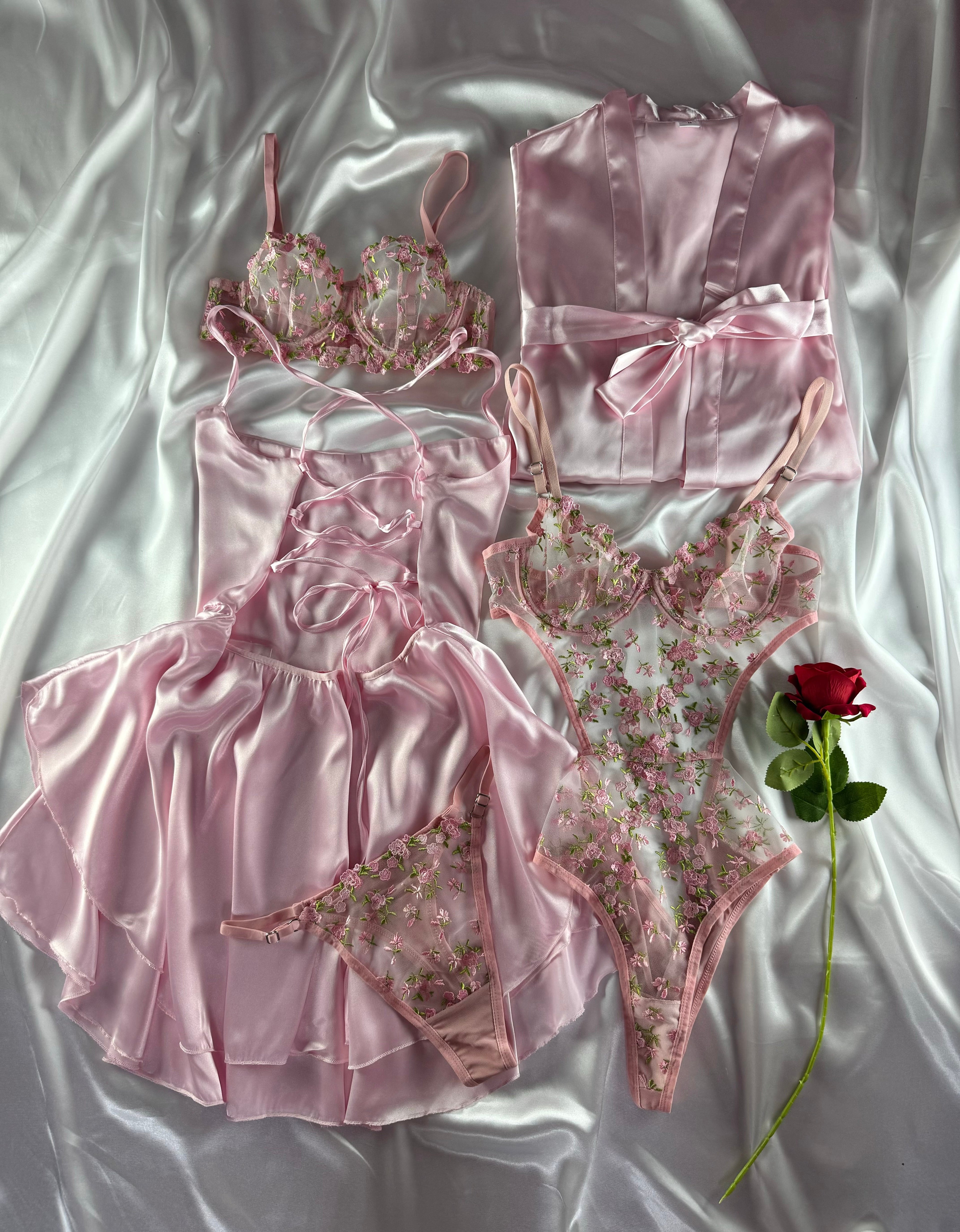 Barbie Pinky 6 Parça İpek Saten Set (Bodysuit Hediyeli )
